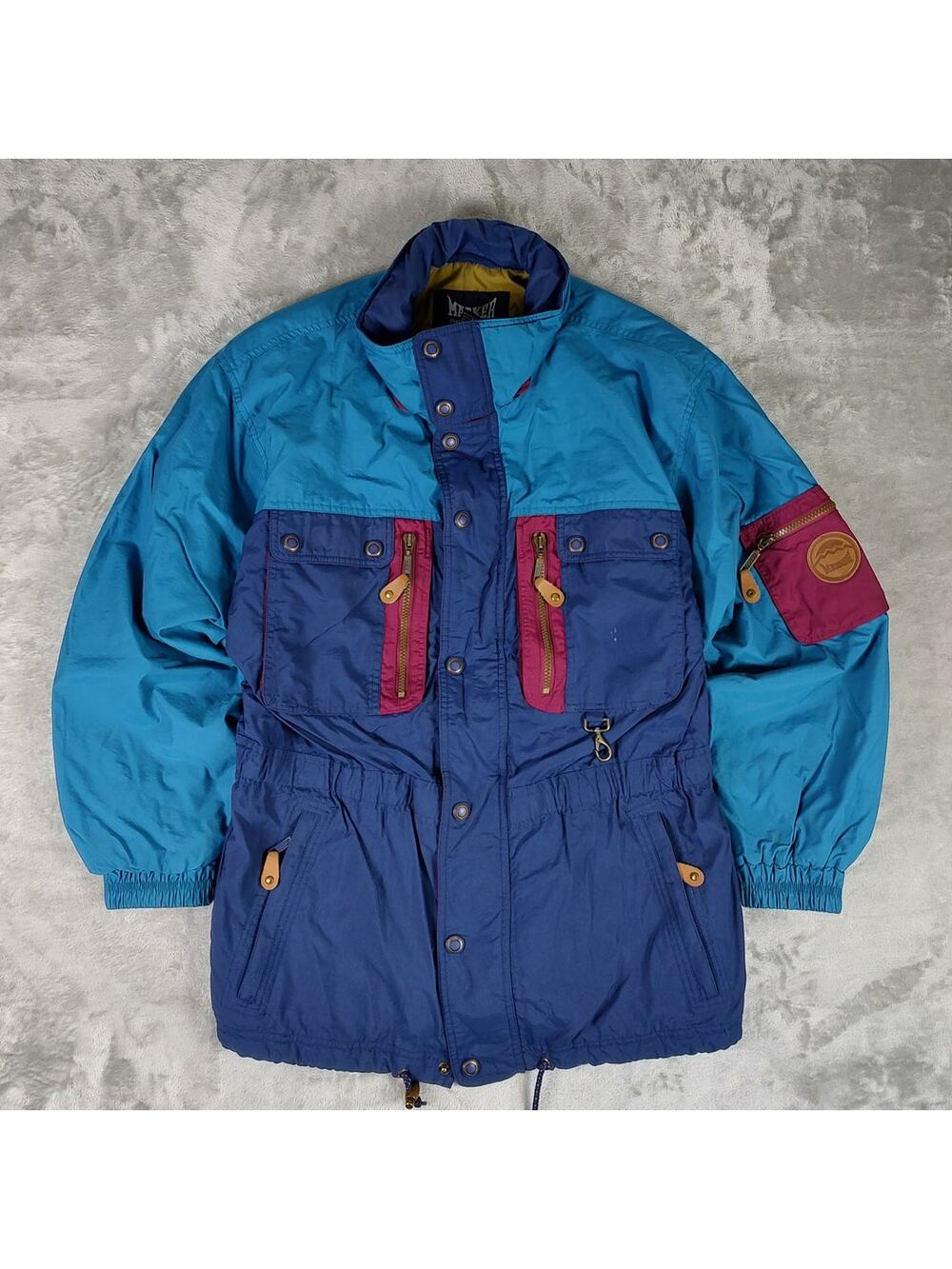 VTG Marker blue colorblock retro sportswear gorpcore outdoors long jacket wms M